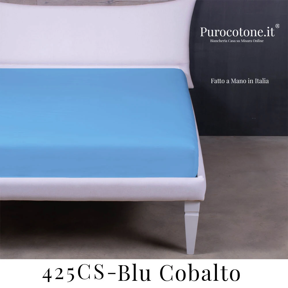 Outlet - Lenzuola Sotto con Angoli - 170x185+30 Cotone 425Cs Blu Cobalto